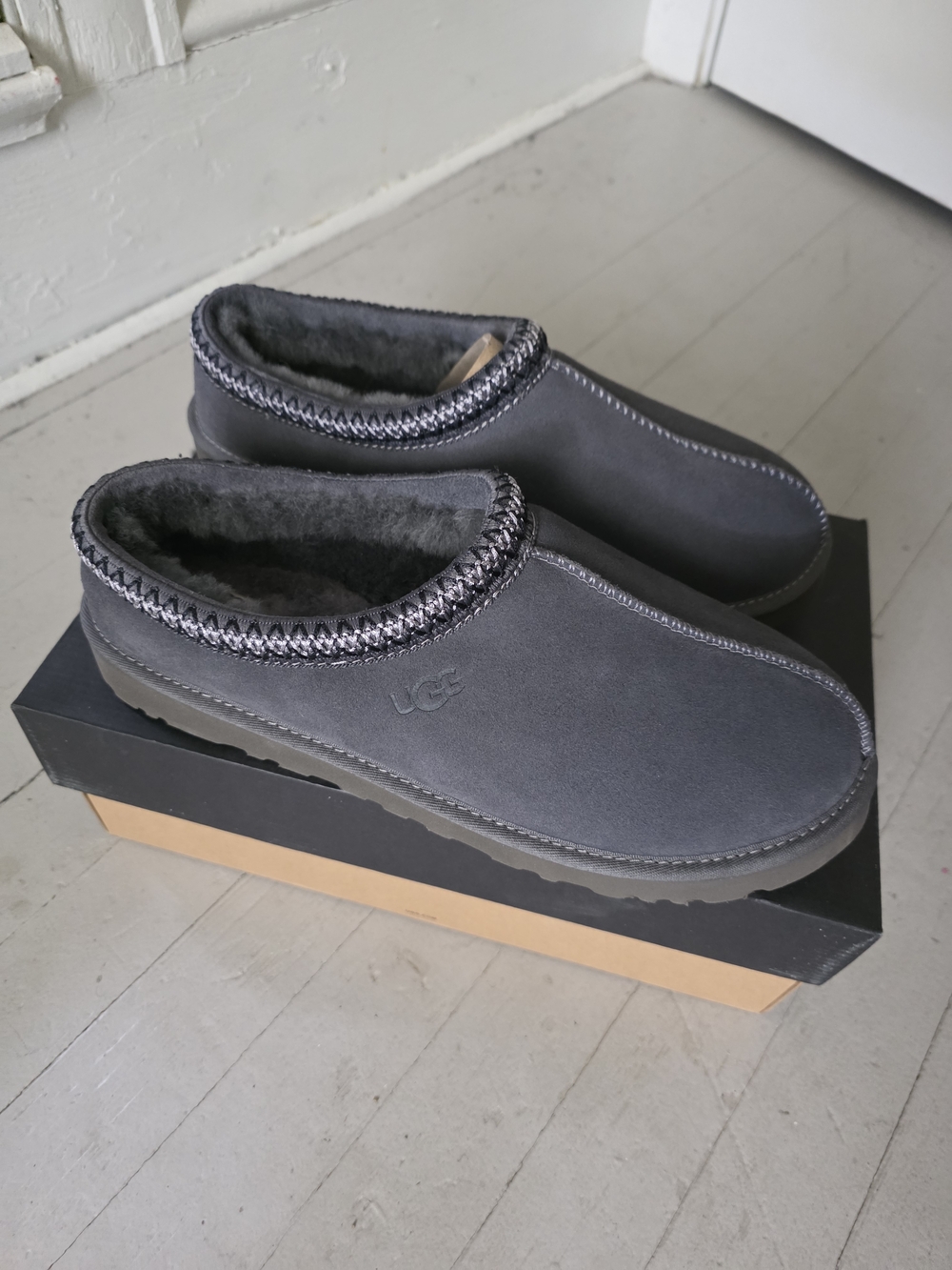 UGG Men’s Charcoal Slip-On Suede Shearling Loafers